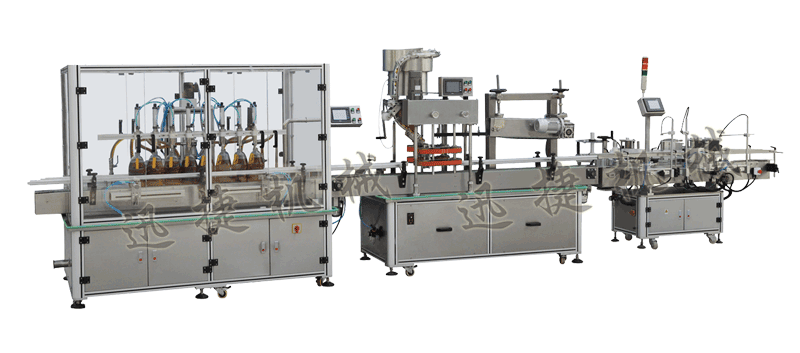 灌裝機+全自動封蓋機（自動理蓋，自動扣蓋，自動旋壓蓋）+貼標機